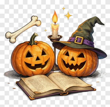 Halloween Pumpkins With Candle And Book PNG