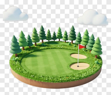 3D Golf Course With Trees And Clouds PNG
