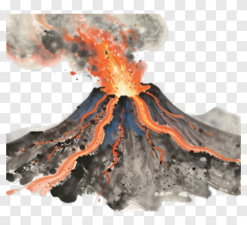 Erupting Volcano With Lava Flow PNG
