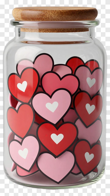 Jar Filled With Colorful Heart Stickers PNG