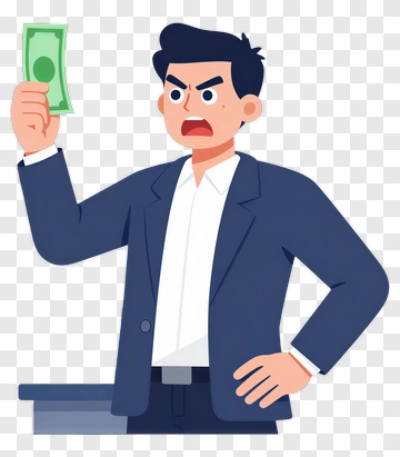 Angry Businessman Holding A Dollar Bill PNG
