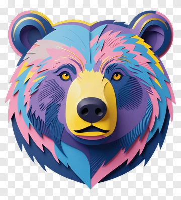 Colorful Bear Head In Paper Cut Style PNG