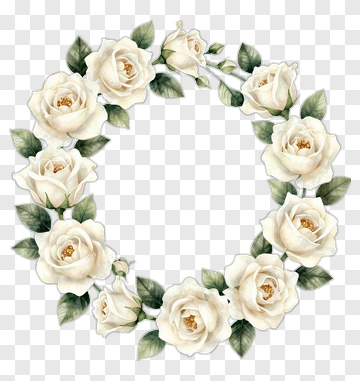 White Rose Floral Wreath PNG