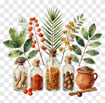 Herbs And Spices In Glass Jars PNG