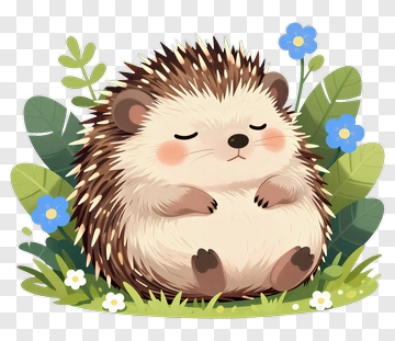 Cute Hedgehog Sitting Among Flowers PNG