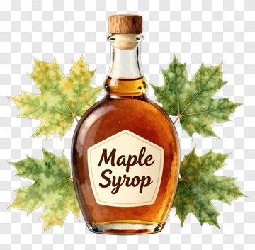 Maple Syrup Bottle With Green Maple Leaves PNG