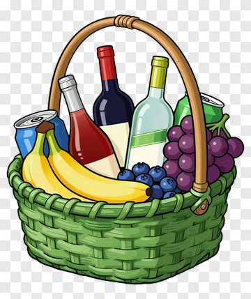 Fruit And Beverage Basket PNG