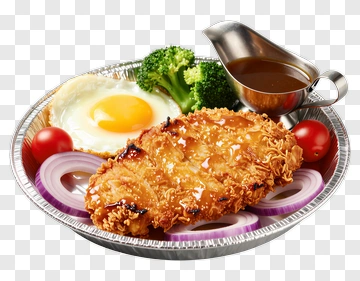 Fried Chicken Plate With Egg And Vegetables PNG
