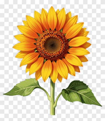 Sunflower With Green Leaves PNG