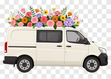 Flower Delivery Van With Colorful Floral Arrangement PNG