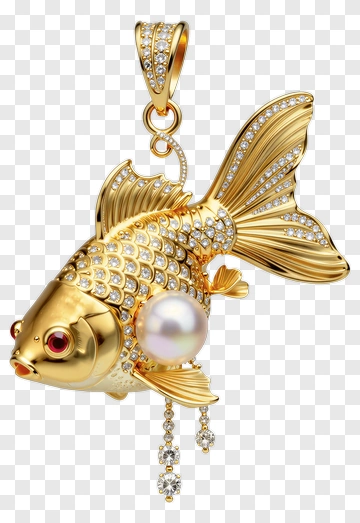 Goldfish Pendant With Pearl And Diamond Accents PNG