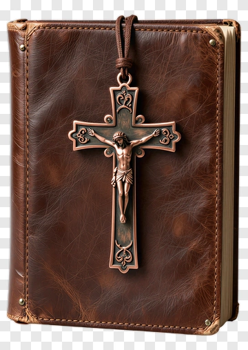 Leather-Bound Bible With Cross Pendant PNG