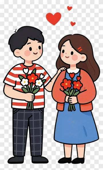 Happy Couple Holding Flowers PNG