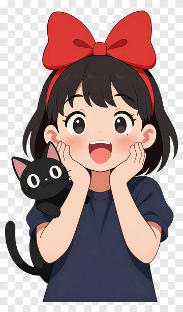 Happy Girl Holding A Black Cat PNG