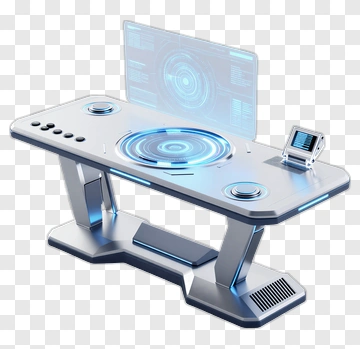 Futuristic Control Desk With Holographic Interface PNG