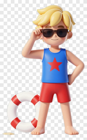 3D Boy In Swimwear With Lifebuoy PNG