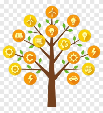 Colorful Tree With Energy Icons PNG