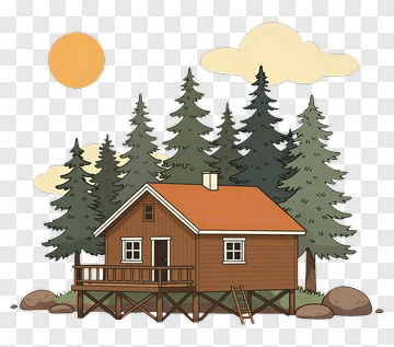 Cartoon Cabin In A Forest PNG