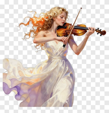 Woman Playing Violin In A Flowing Dress PNG