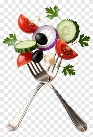 Salad Ingredients Arranged On Forks PNG