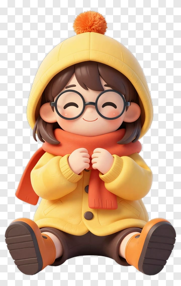 3D Girl In Yellow Coat With Orange Scarf PNG