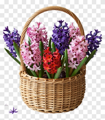 Flower Bouquet In A Woven Basket PNG