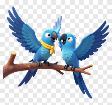 Cartoon Blue Parrots Sitting On A Branch PNG