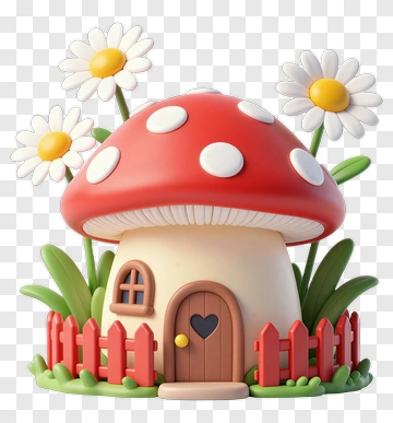 Colorful Mushroom House With Flowers PNG