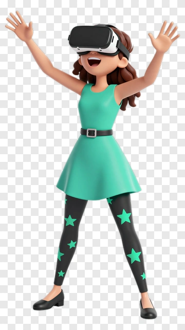 Cartoon Girl Enjoying Virtual Reality Experience PNG