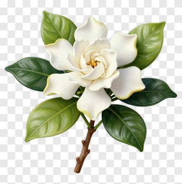 Realistic Magnolia Flower With Green Leaves PNG