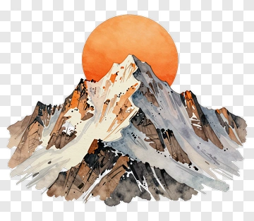 Watercolor Mountains Under A Sunset PNG