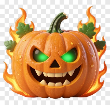 Cartoon Halloween Pumpkin With Flames PNG