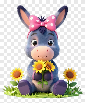 Cartoon Donkey Holding Sunflowers PNG
