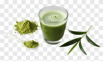 Green Matcha Drink With Powder And Leaves PNG