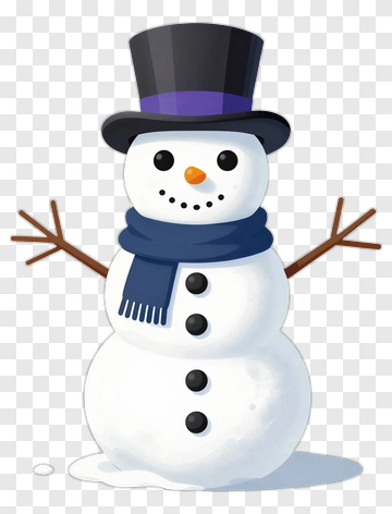 Cartoon Snowman Wearing A Black Hat And Blue Scarf PNG