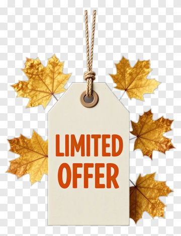 Limited Offer Tag With Autumn Leaves PNG