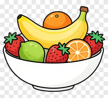 Colorful Fruit Bowl With Banana And Strawberries PNG