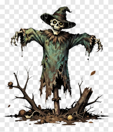 Cartoon Scarecrow In A Creepy Environment PNG