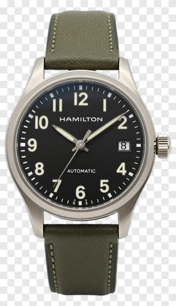 Hamilton Automatic Watch With Green Leather Strap PNG