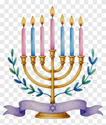 Colorful Menorah With Candles And Star Of David PNG