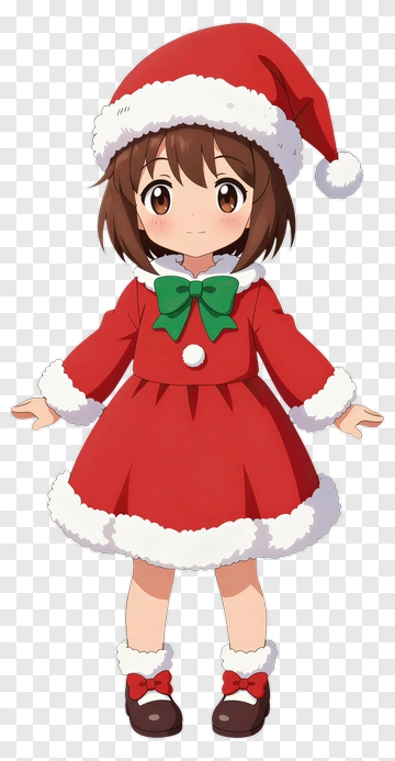 Cartoon Girl In A Red Christmas Dress PNG