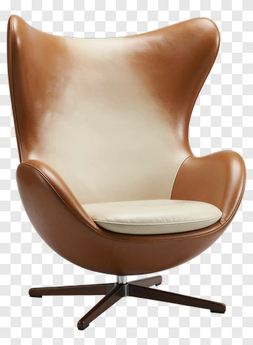 Egg Chair With Brown And Cream Upholstery PNG