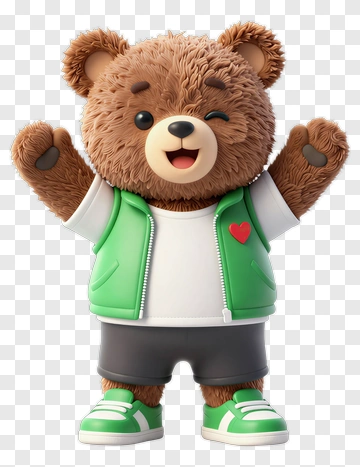 Cartoon Bear Waving With A Green Vest PNG