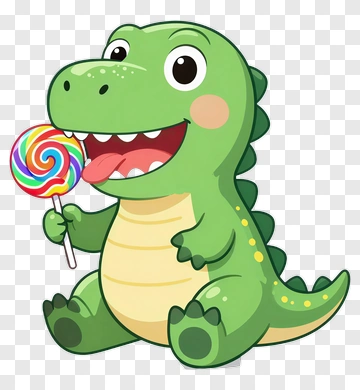 Cartoon Dinosaur Holding A Lollipop PNG