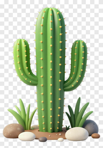 Cartoon Cactus With Rocks And Plants PNG