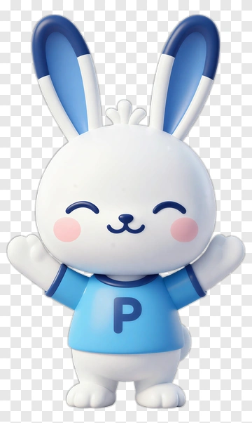 Cartoon Rabbit With Blue Shirt And Happy Expression PNG