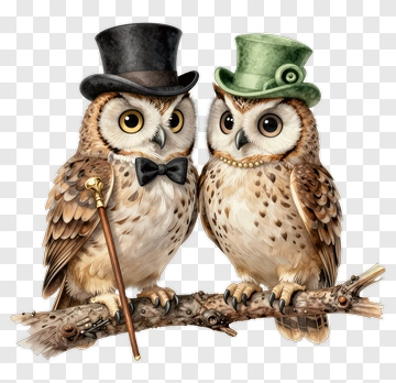 Dapper Owls Wearing Top Hats And Bow Ties PNG