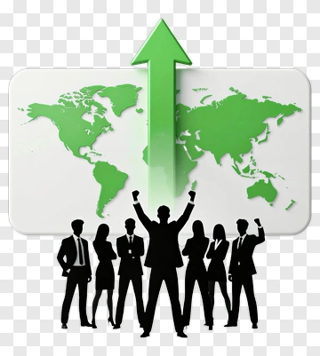Business Team Celebrating Growth With World Map PNG