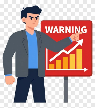 Businessman Pointing At Warning Sign With Graph PNG