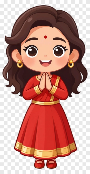 Cartoon Girl In Red Dress With Hands Together PNG